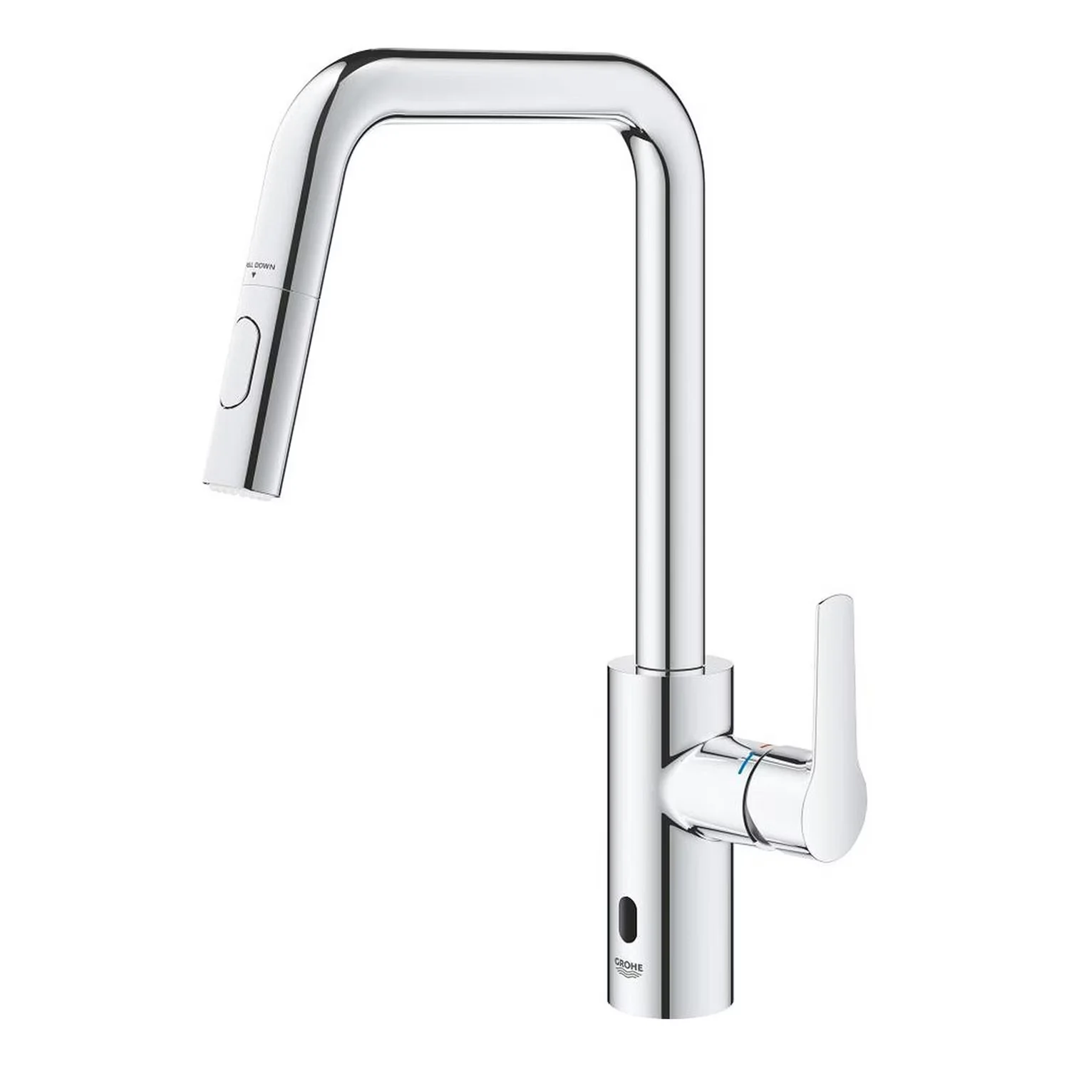 Bateria kuchenna widok z przodu chromowana, Grohe