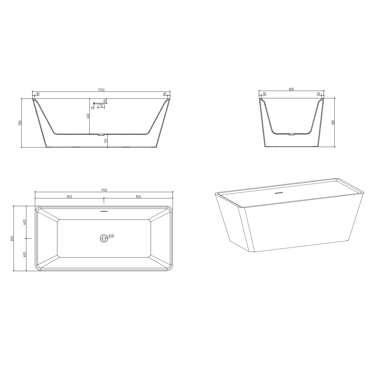 progettobagno Stella freistehende Badewanne 170 x 80 cm Bild 4