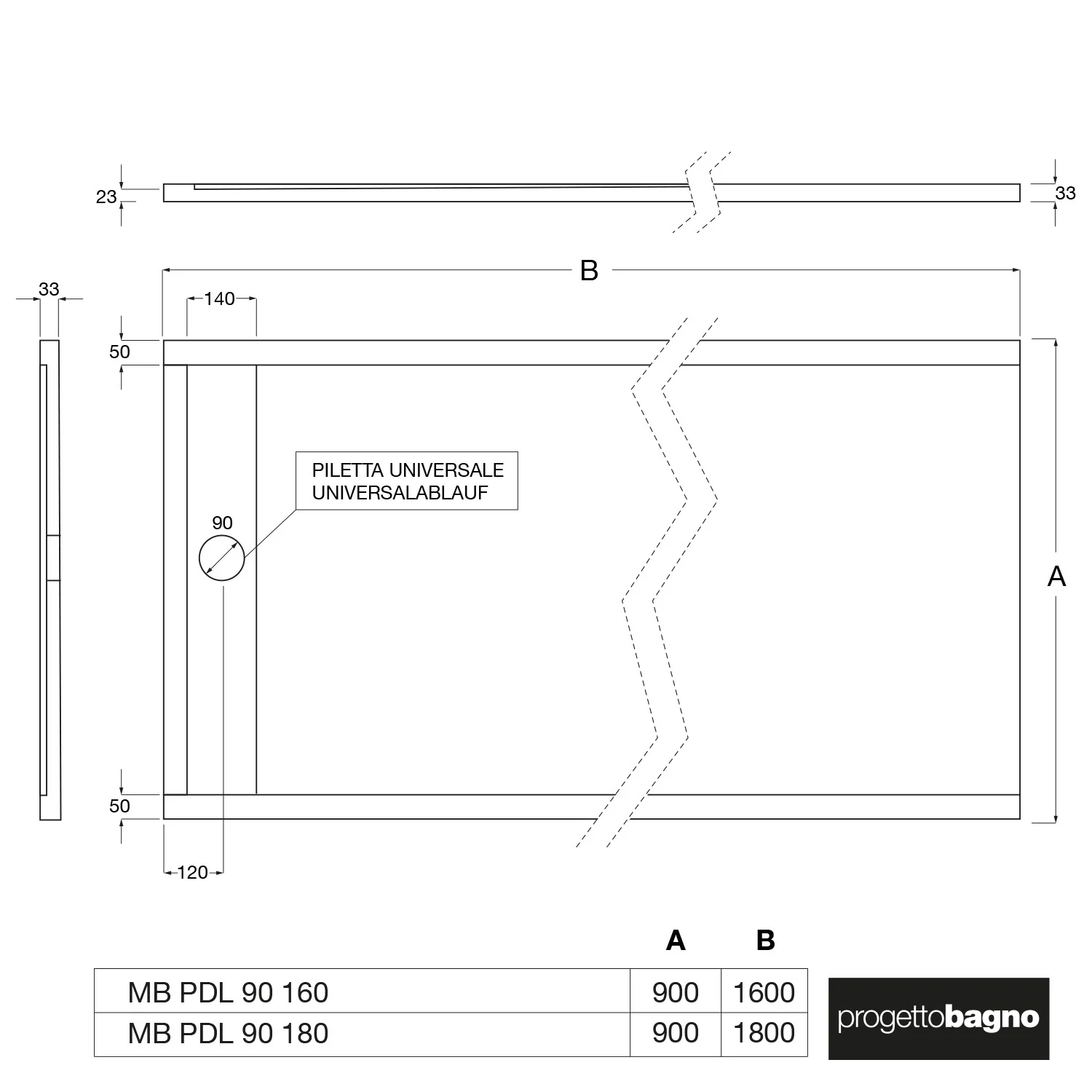 progettobagno Diamante Duschwanne 90 x 160 x 3,3 cm Feinsteinzeug Laminam® Bild 5