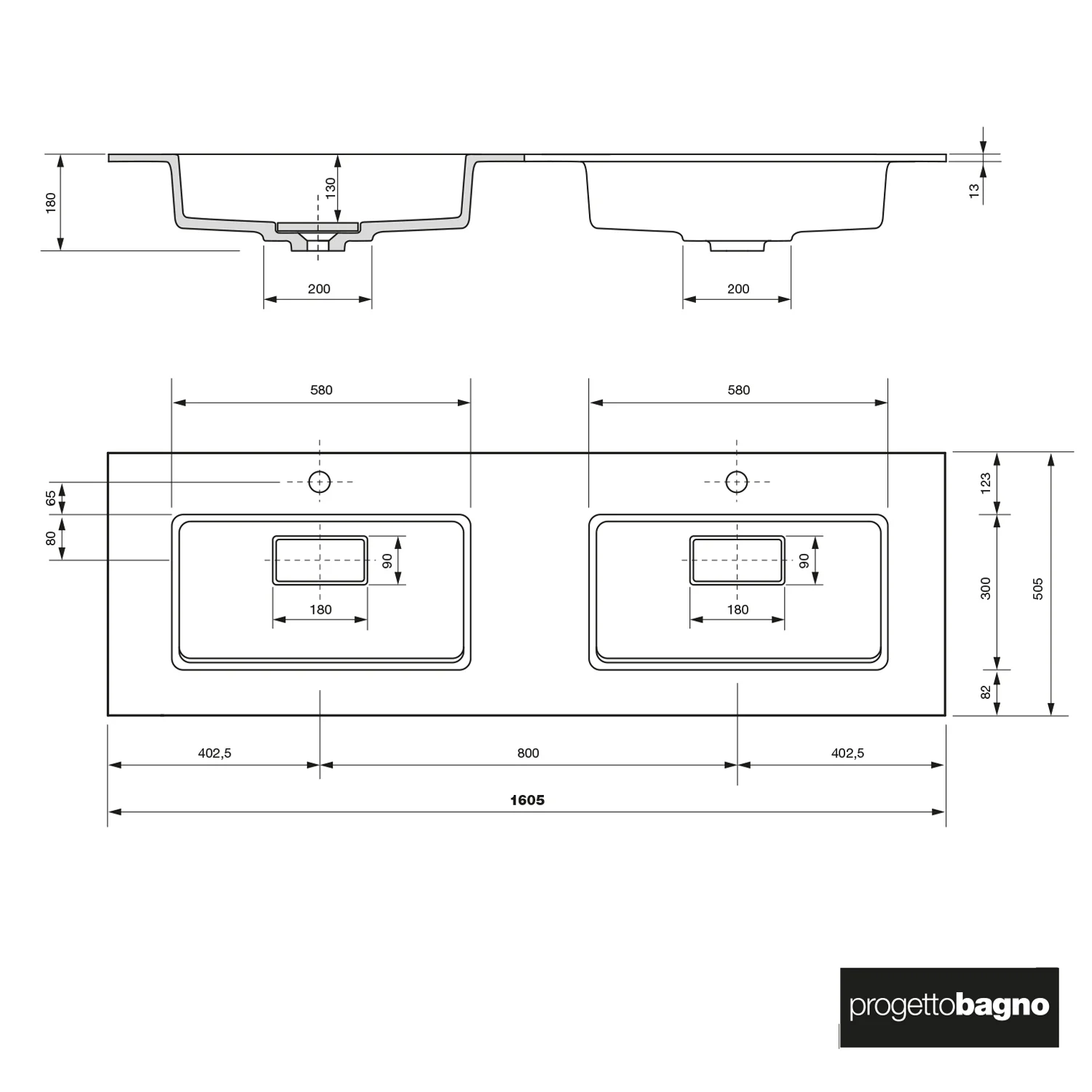 progettobagno Elba Lago Doppel-Waschtisch mit Unterschrank 160 cm Bild 4