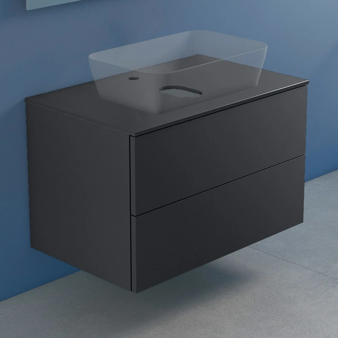 progettobagno Elba Modular Glass Waschtischkonsole 80 cm mit Hahnlochbohrung