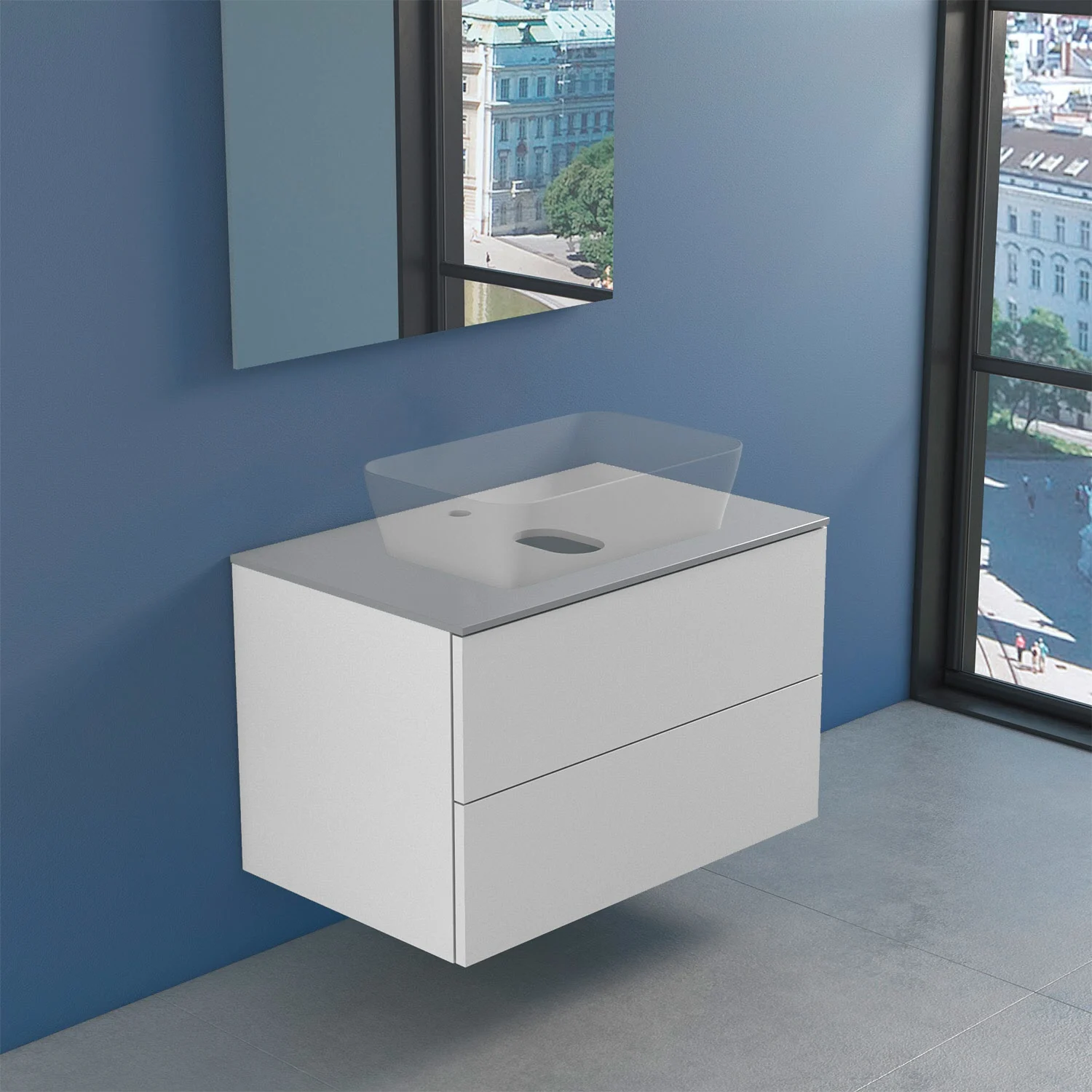 progettobagno Elba Modular Glass Waschtischkonsole 80 cm mit Hahnlochbohrung Bild 2