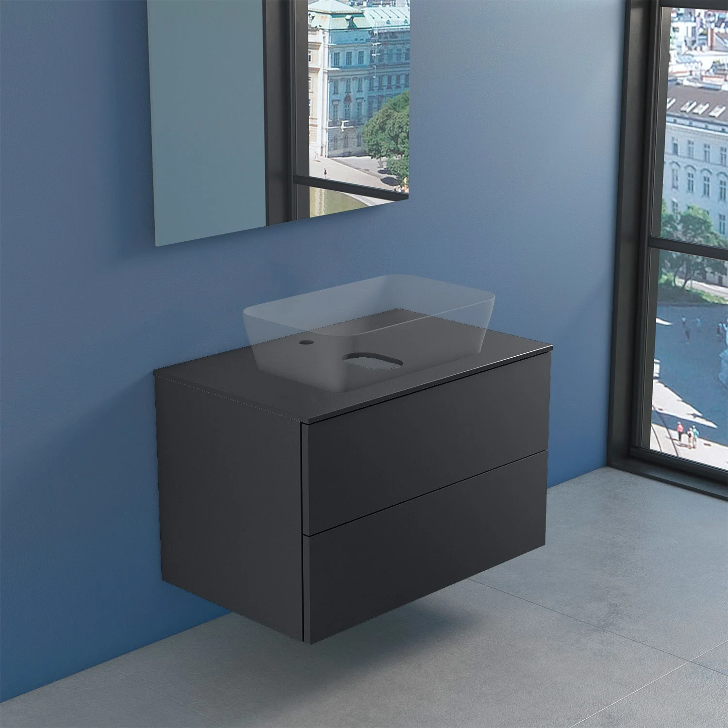 progettobagno Elba Modular Glass Waschtischkonsole 80 cm mit Hahnlochbohrung Bild 2