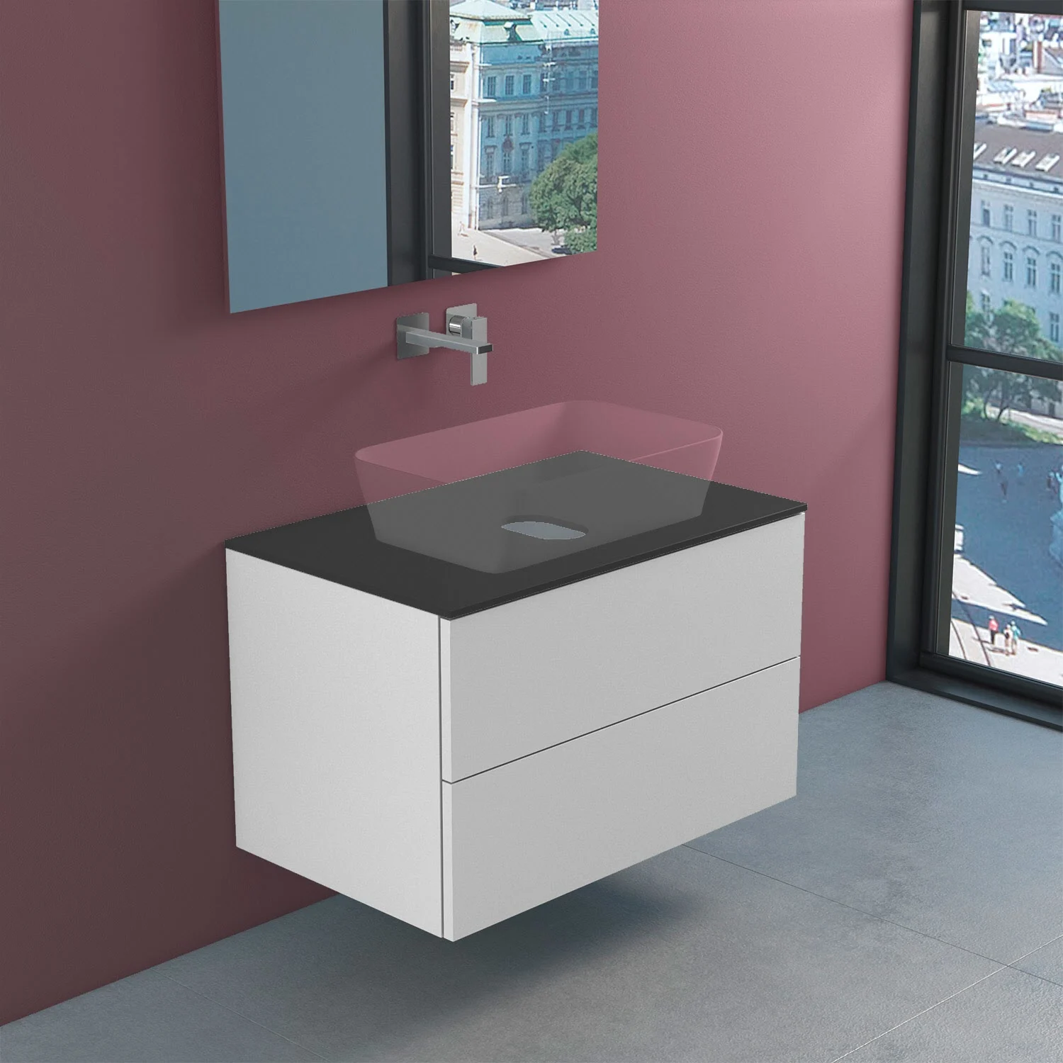 progettobagno Elba Modular Glass Waschtischkonsole 80 cm ohne Hahnlochbohrung Bild 2