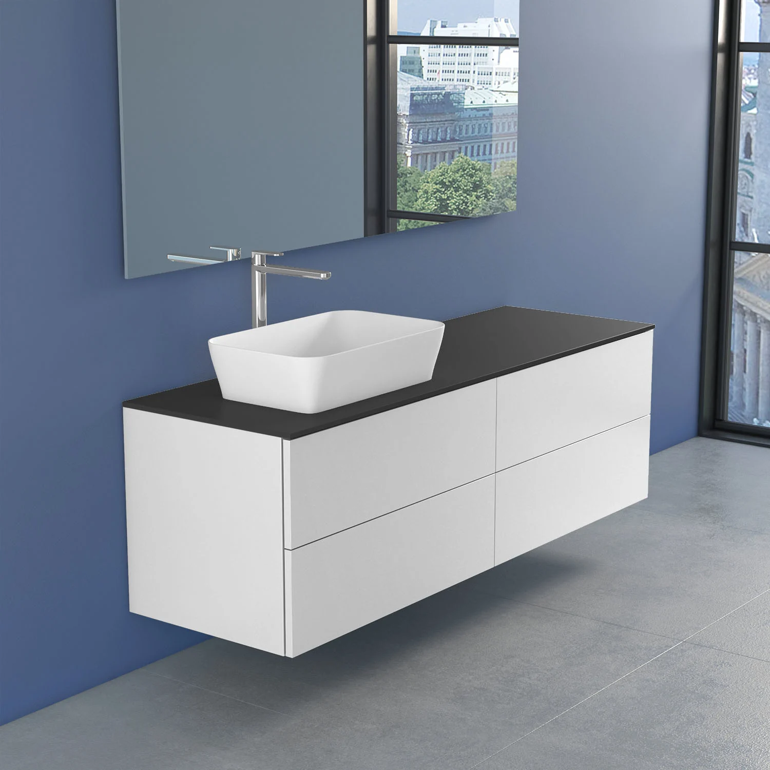 Biała szafka z ciemnym blatem, Progettobagno