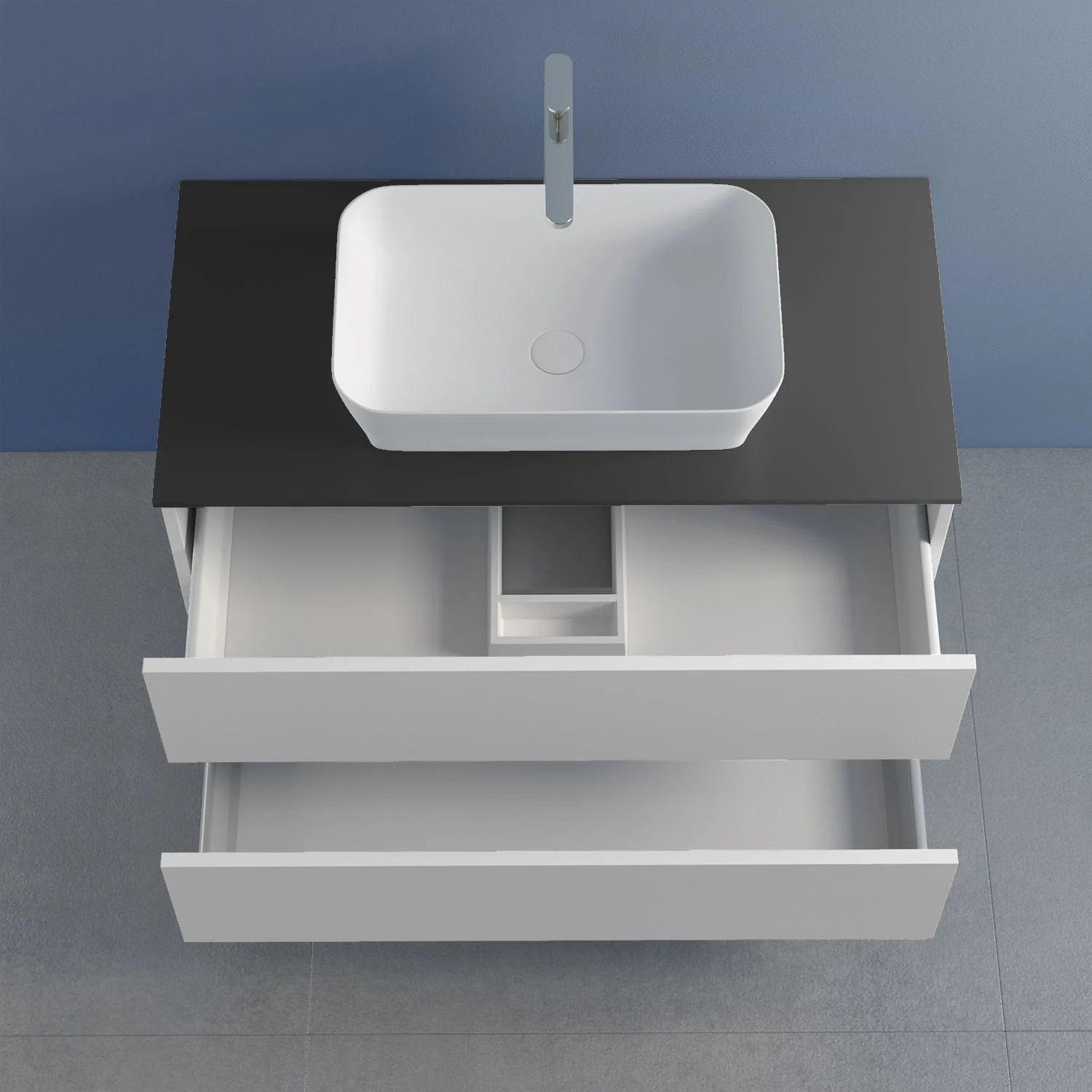 progettobagno Elba Unterschrank 80 cm mit Glasplatte ohne Hahnlochbohrung und FLY 56 Aufsatzwaschtisch Bild 2