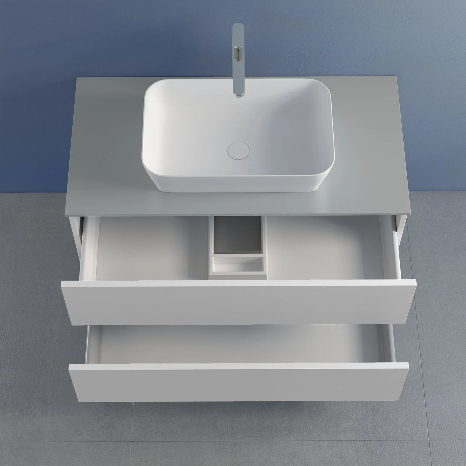 progettobagno Elba Unterschrank 80 cm mit Glasplatte ohne Hahnlochbohrung und FLY 56 Aufsatzwaschtisch Bild 2