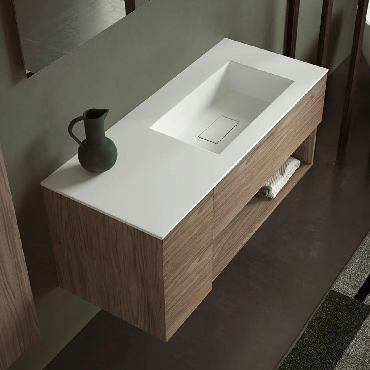 progettobagno Evo 50 Walnuss Vision Waschtisch Lago mit Unterschrank 120 cm, Ausführung rechts ohne Hahnloch