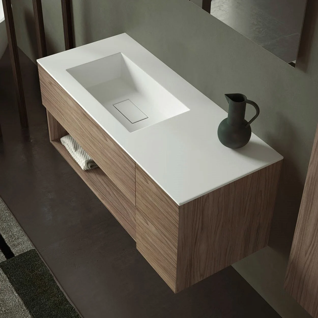 progettobagno Evo 50 Walnuss Vision Waschtisch Lago mit Unterschrank  120 cm, Ausführung links ohne Hahnloch