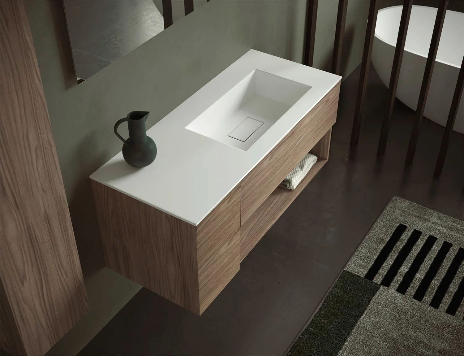 progettobagno Evo 50 Walnuss Vision Waschtisch Lago mit Unterschrank 120 cm, Ausführung rechts ohne Hahnloch Bild 2