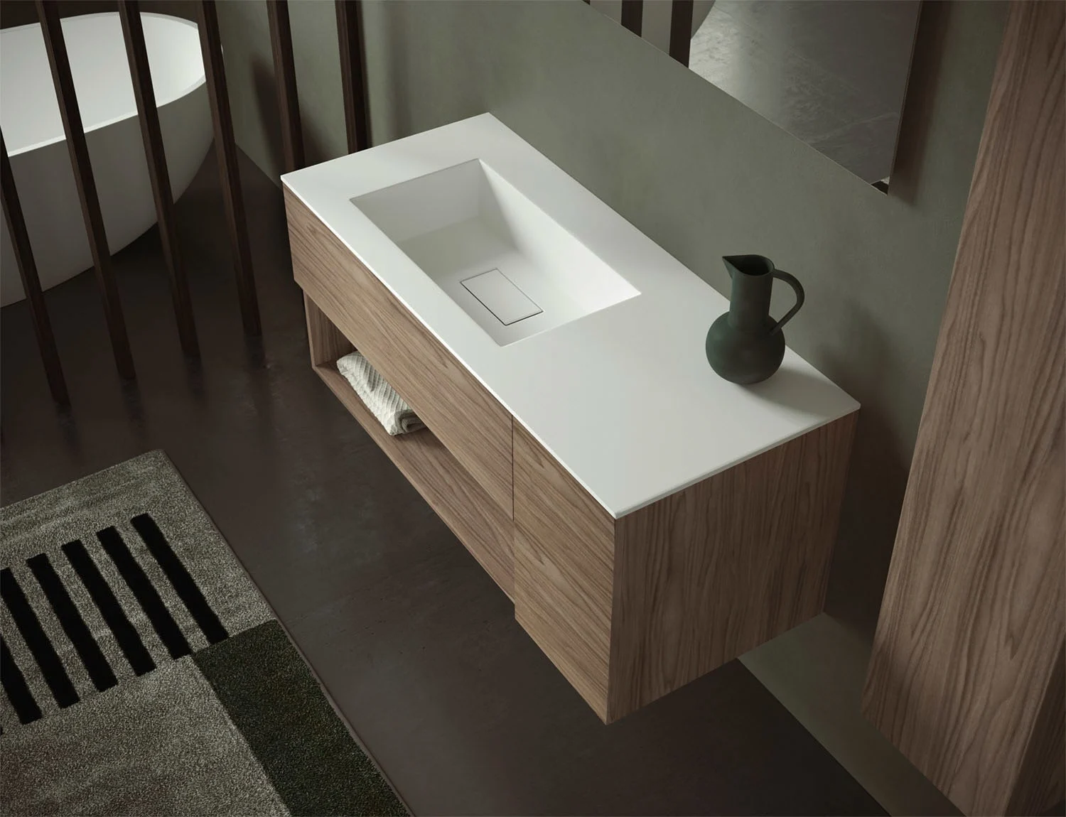 progettobagno Evo 50 Walnuss Vision Waschtisch Lago mit Unterschrank  120 cm, Ausführung links ohne Hahnloch Bild 2