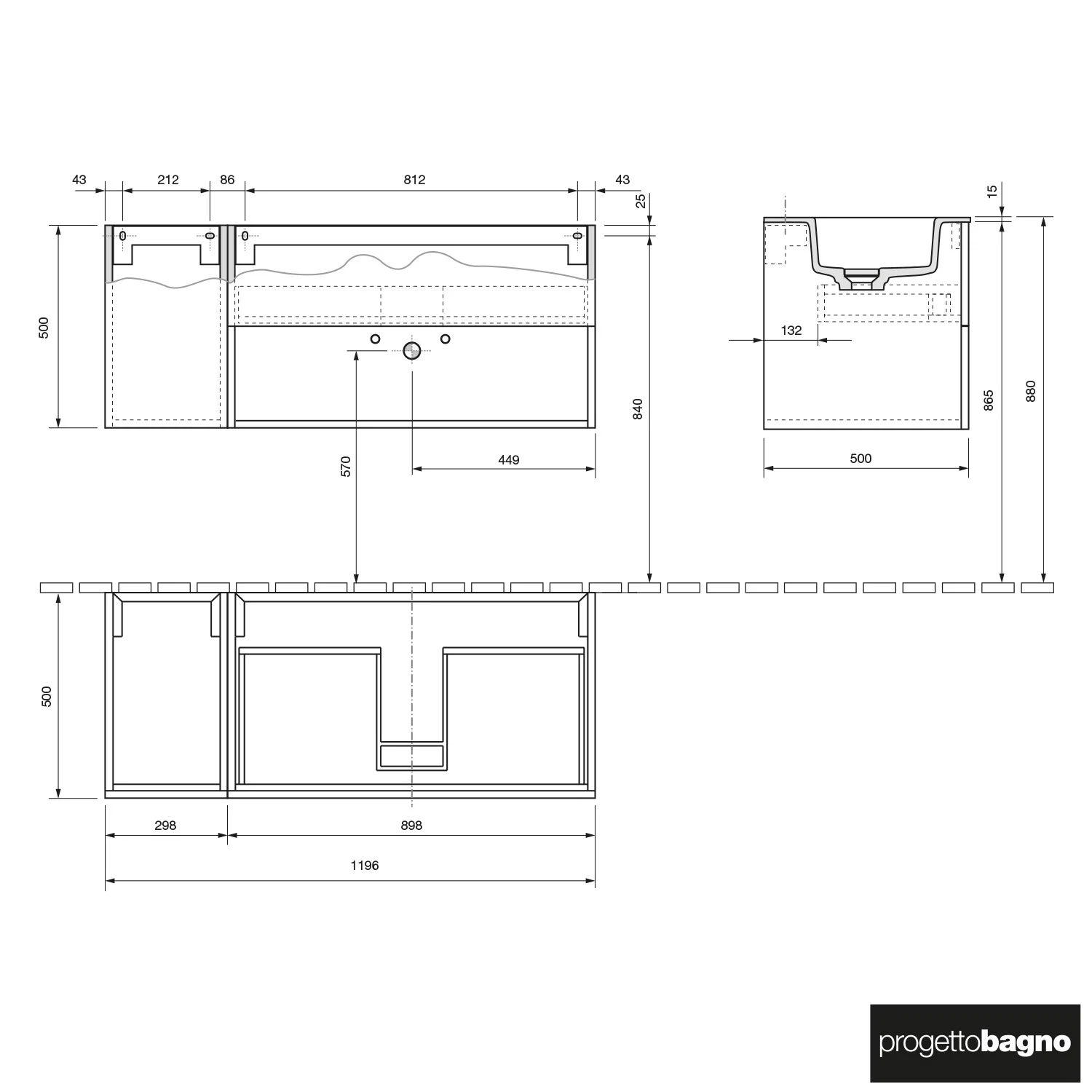 progettobagno Evo 50 Lago Waschtisch mit Unterschrank 120 cm, Ausführung rechts ohne Hahnloch Bild 4