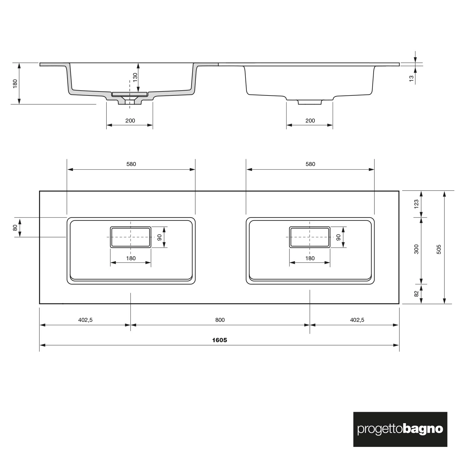 progettobagno Evo 54 Lago Doppel-Waschtisch mit Unterschrank 160 cm ohne Hahnloch Bild 3