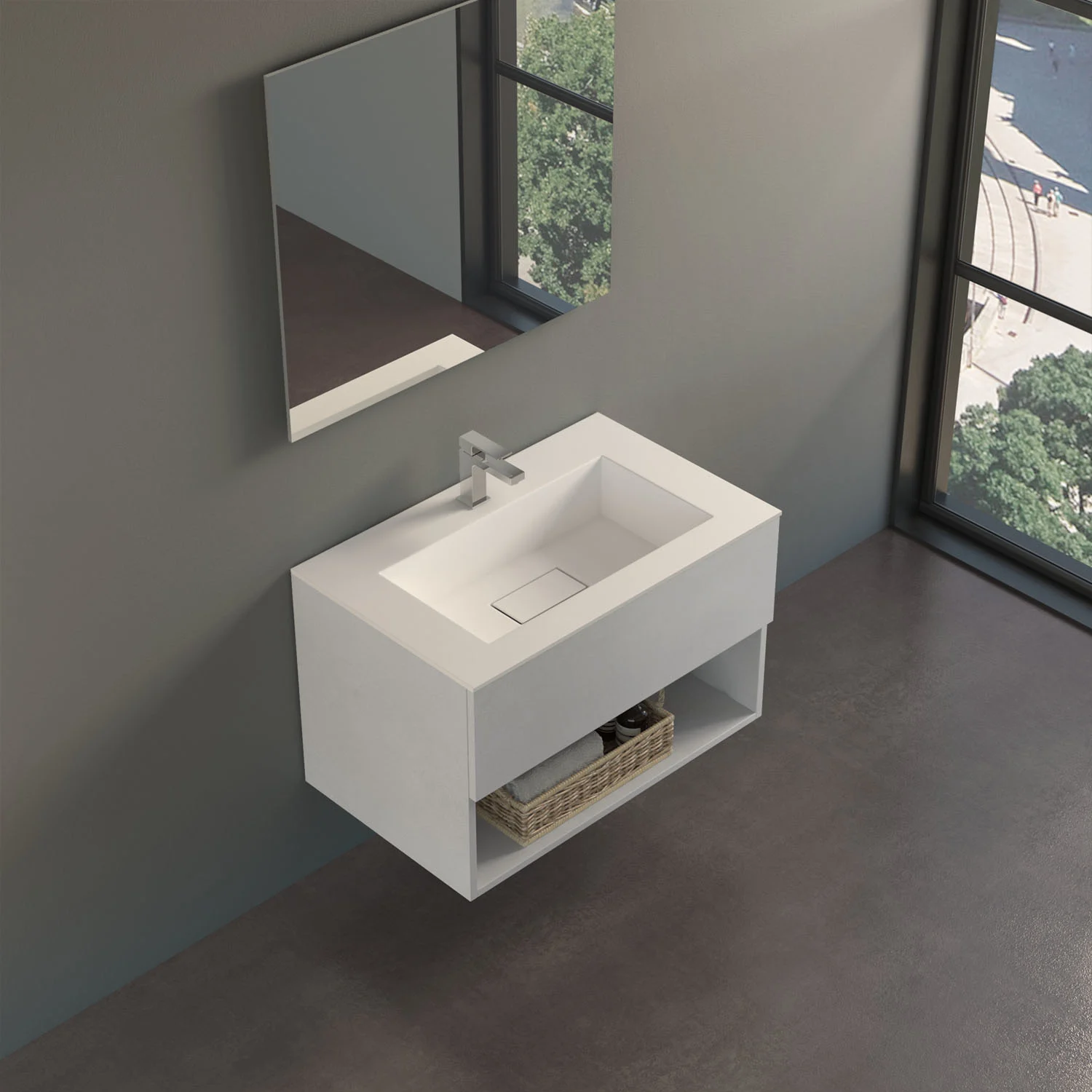Nowoczesna umywalka z lustrem w łazience, Progettobagno