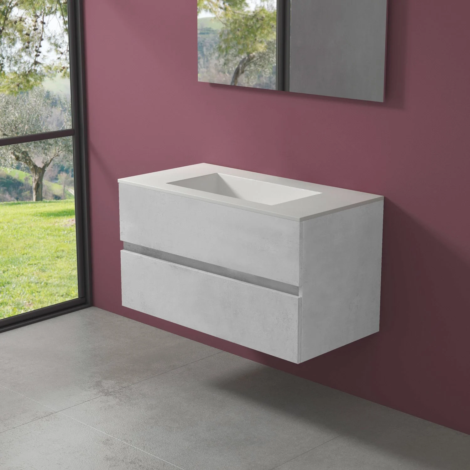 Biała umywalka na tle czerwonej ściany, progettobagno