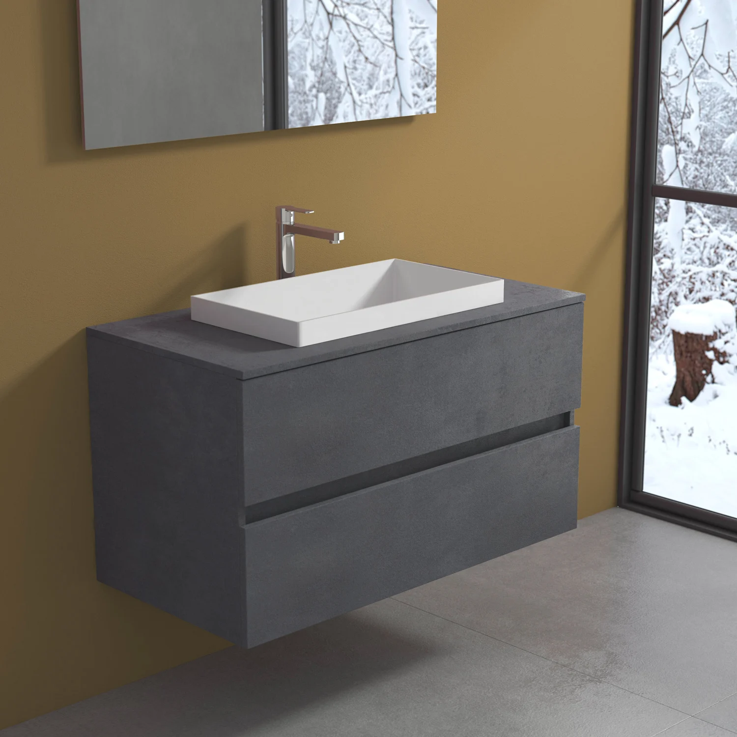 Szara umywalka z prostokątną umywalką, Progettobagno