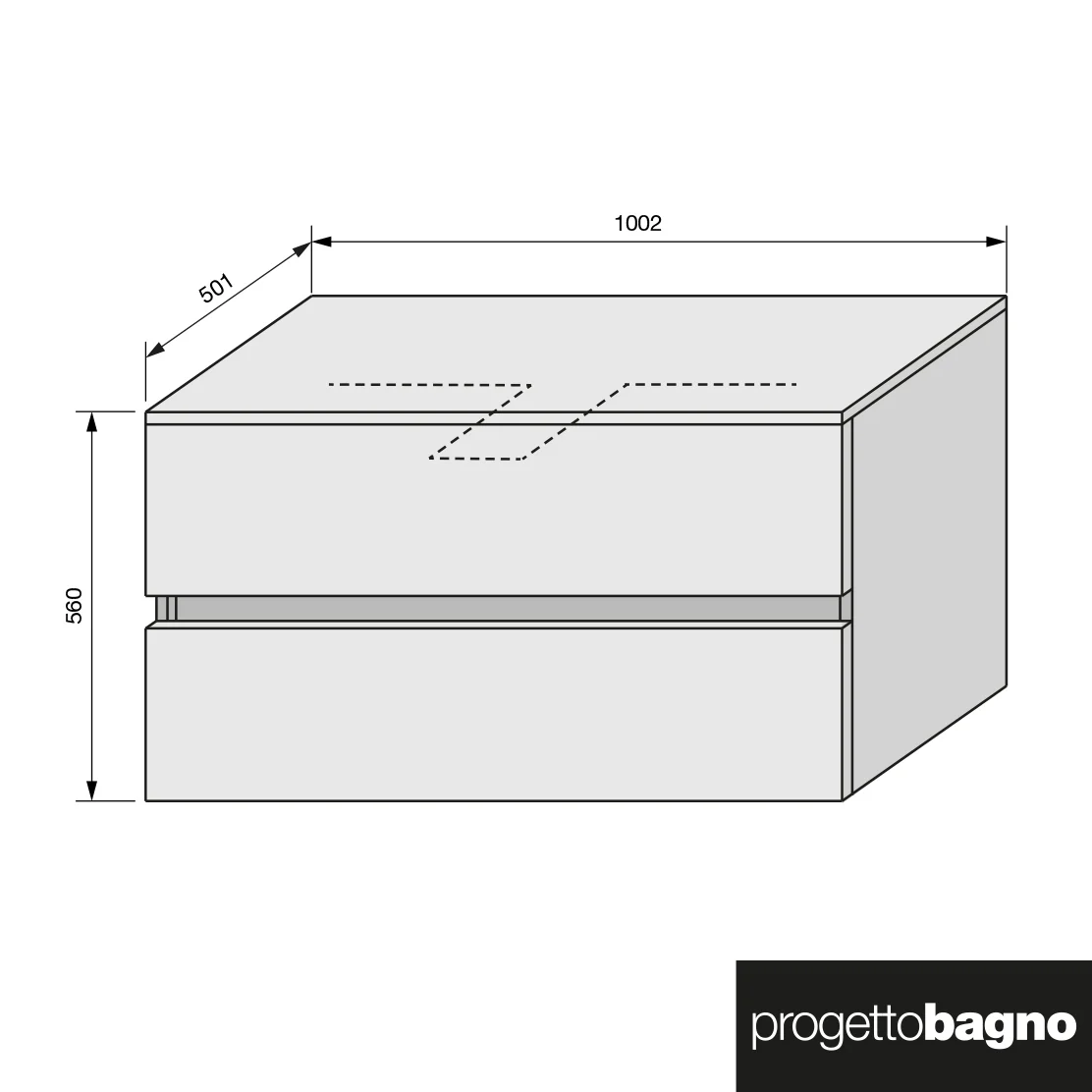 Rysunek techniczny umywalki z góry, Progettobagno