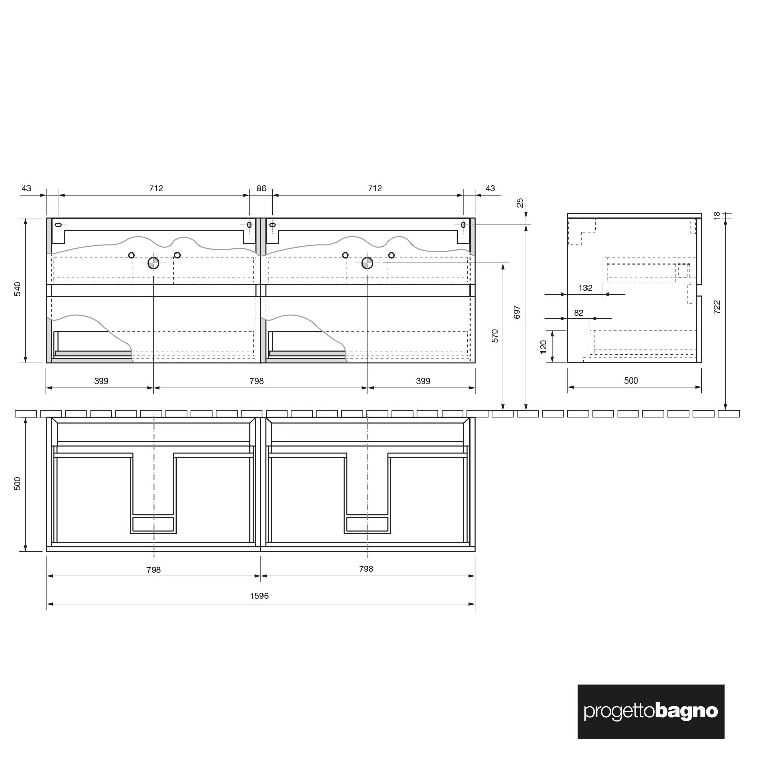 progettobagno Evo 54 Walnuss Vision Doppel-  Waschtischkonsole 160 cm Bild 3