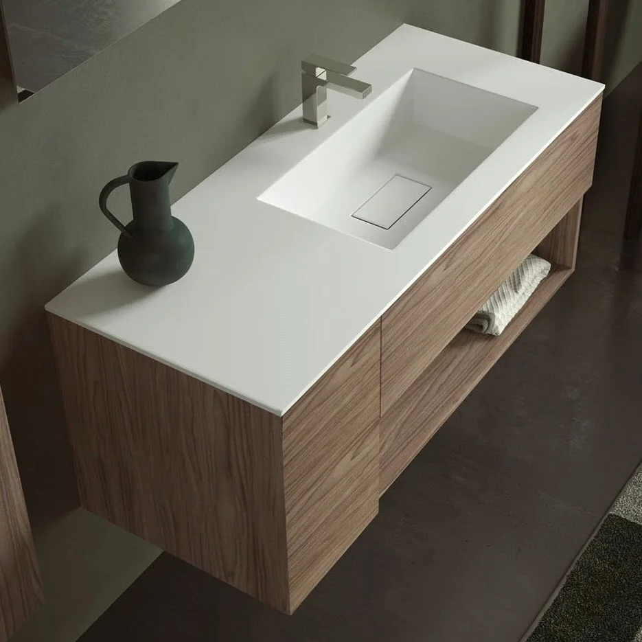 progettobagno Evo 50 Walnuss Vision Waschtisch Lago mit Unterschrank 120 cm, Ausführung rechts