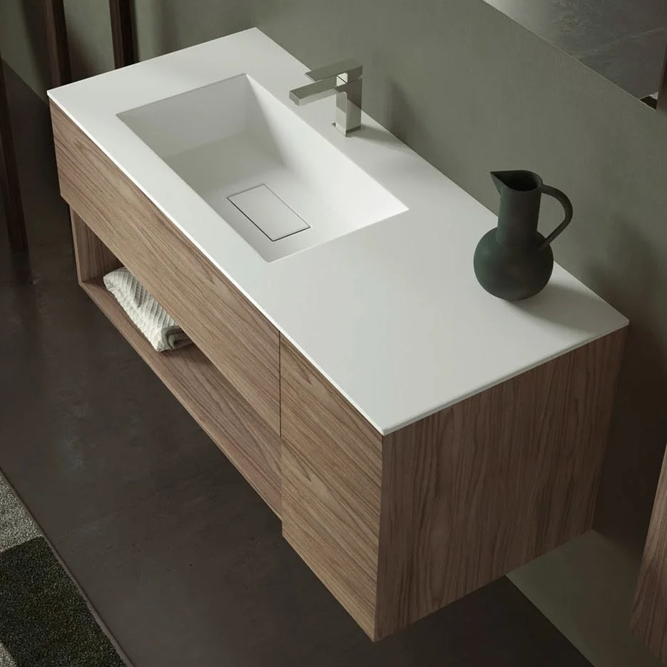 progettobagno Evo 50 Walnuss Vision Waschtisch Lago mit Unterschrank  120 cm, Ausführung links