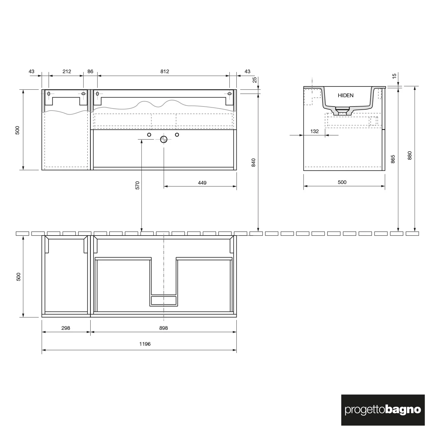 progettobagno Evo 50 Walnuss Vision Waschtisch Lago mit Unterschrank 120 cm, Ausführung rechts Bild 3