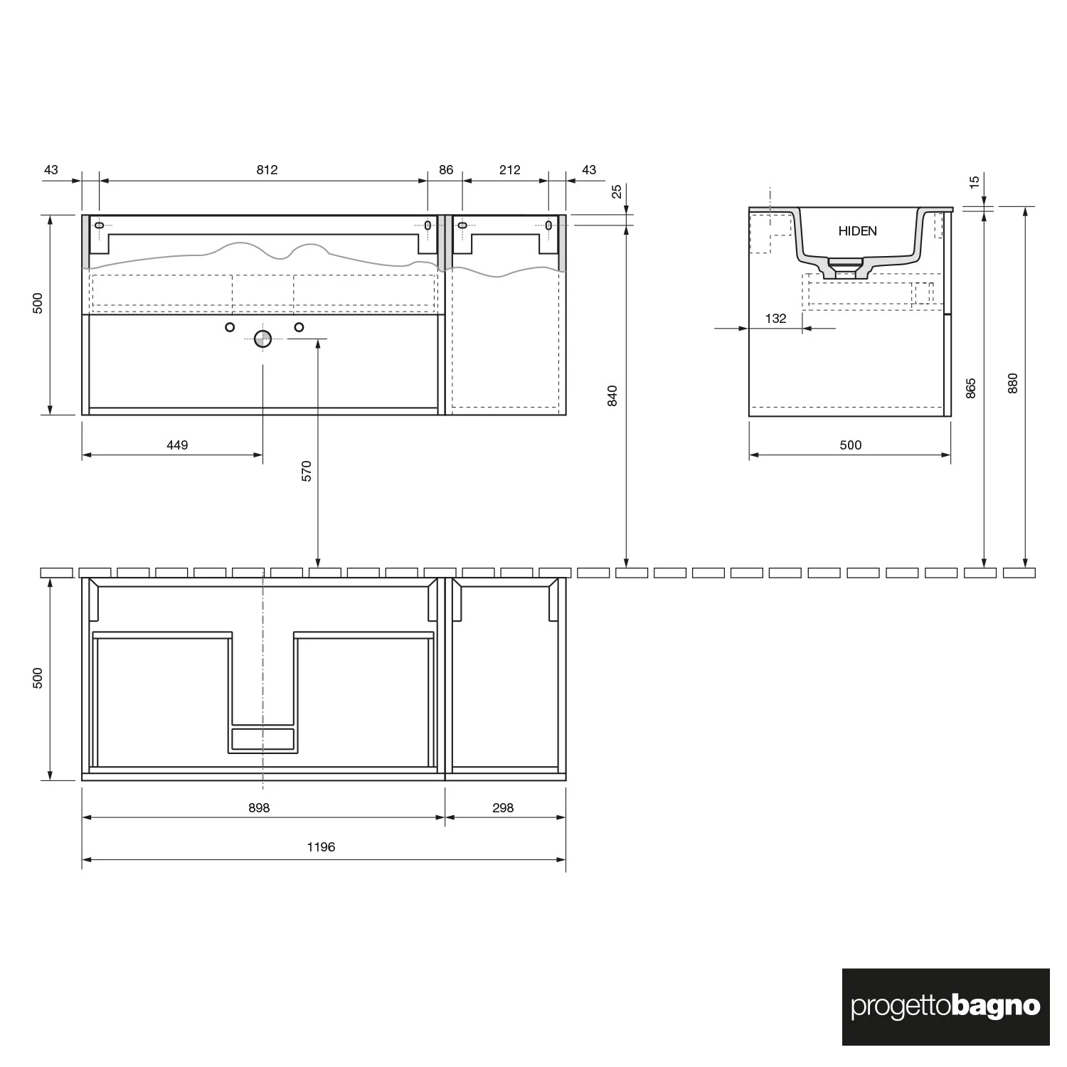 progettobagno Evo 50 Walnuss Vision Waschtisch Lago mit Unterschrank  120 cm, Ausführung links Bild 3