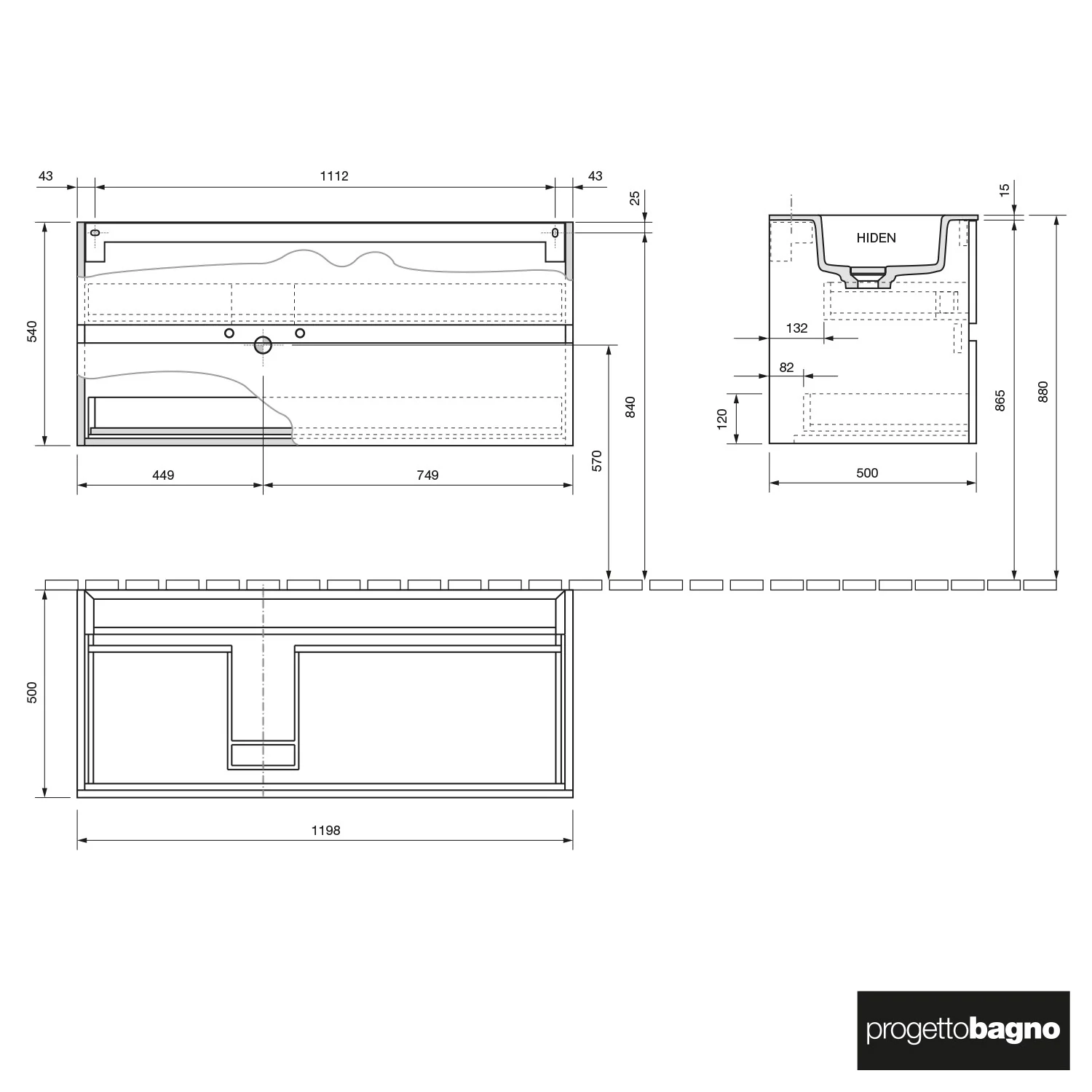 progettobagno Evo 54 Walnuss Vision Waschtisch Lago mit Unterschrank  120 cm, Ausführung links Bild 3