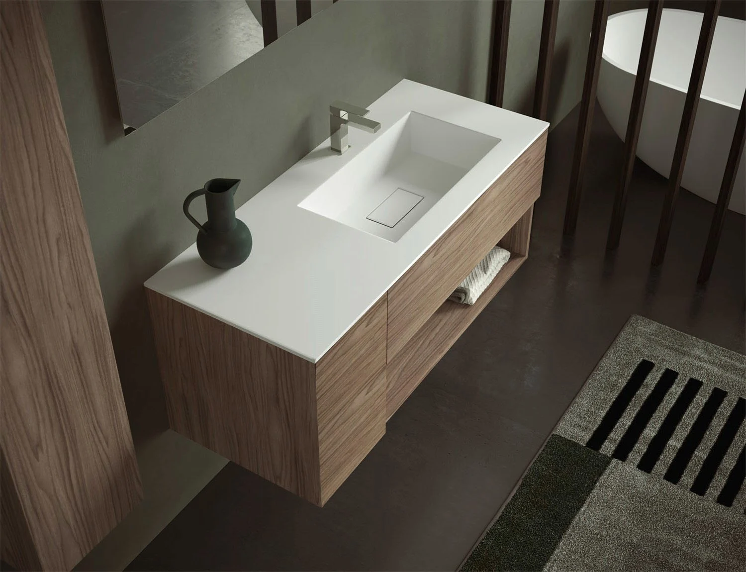 progettobagno Evo 50 Walnuss Vision Waschtisch Lago mit Unterschrank 120 cm, Ausführung rechts Bild 2