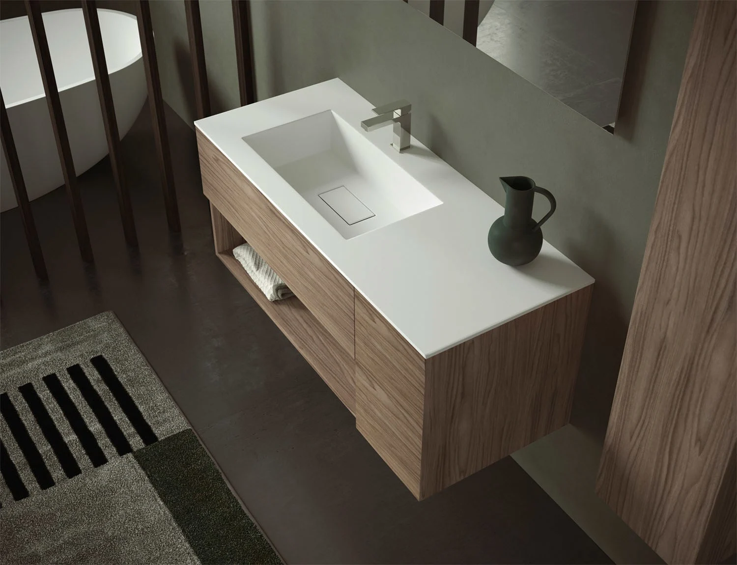 progettobagno Evo 50 Walnuss Vision Waschtisch Lago mit Unterschrank  120 cm, Ausführung links Bild 2