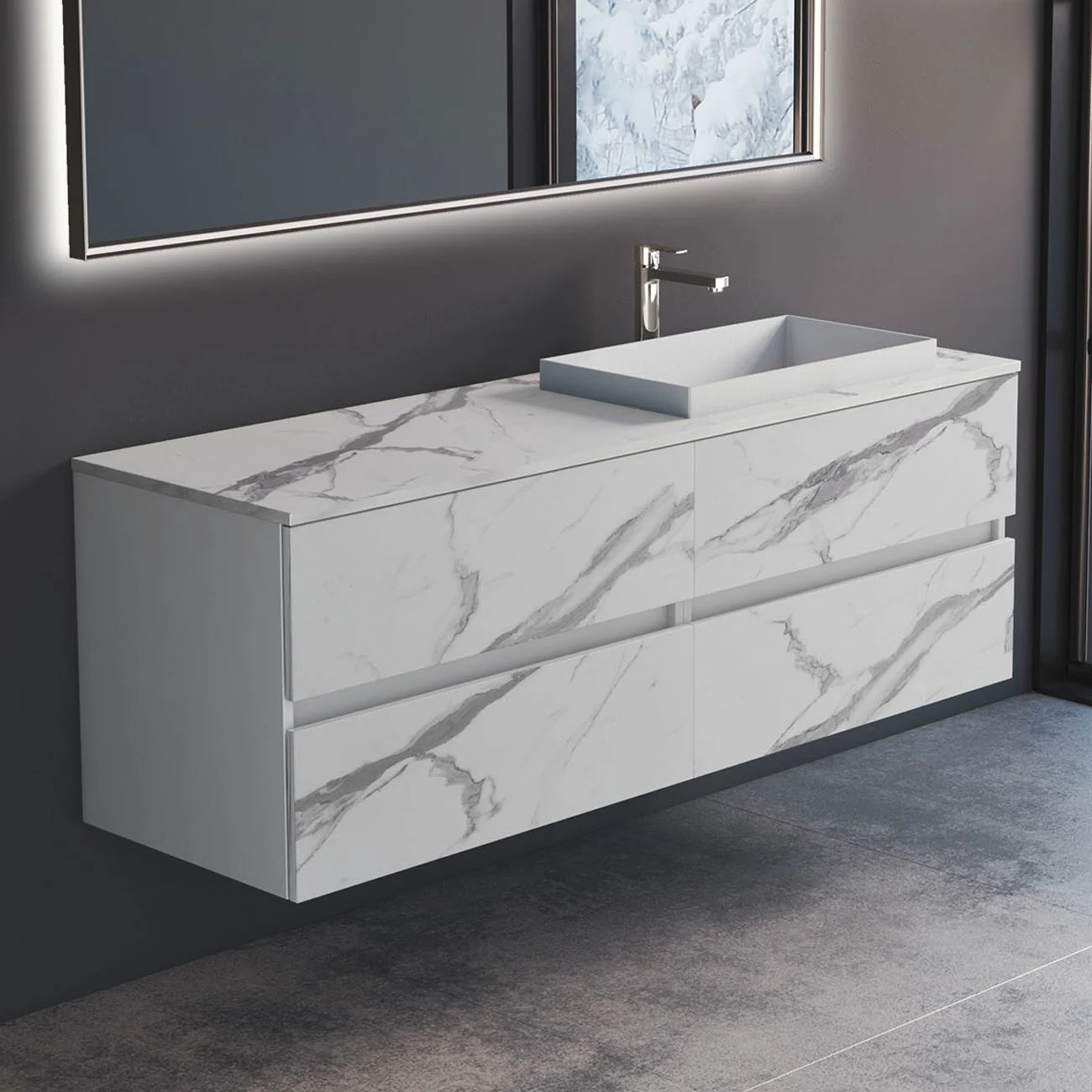 Umywalka z marmurowym wyglądem i kranem, Progettobagno