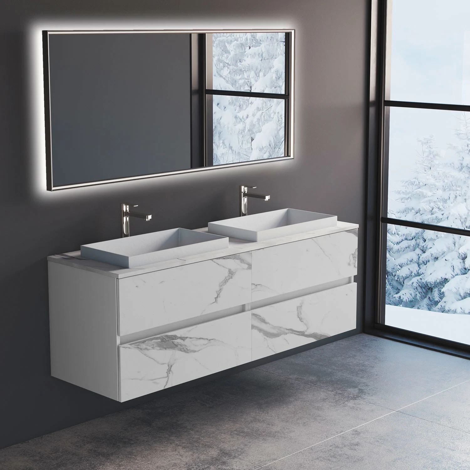 progettobagno Evo Marmi Unterschrank 160 cm mit Waschtischplatte, Hahnlochbohrung und ELY 60 Einbauwaschtisch Bild 2