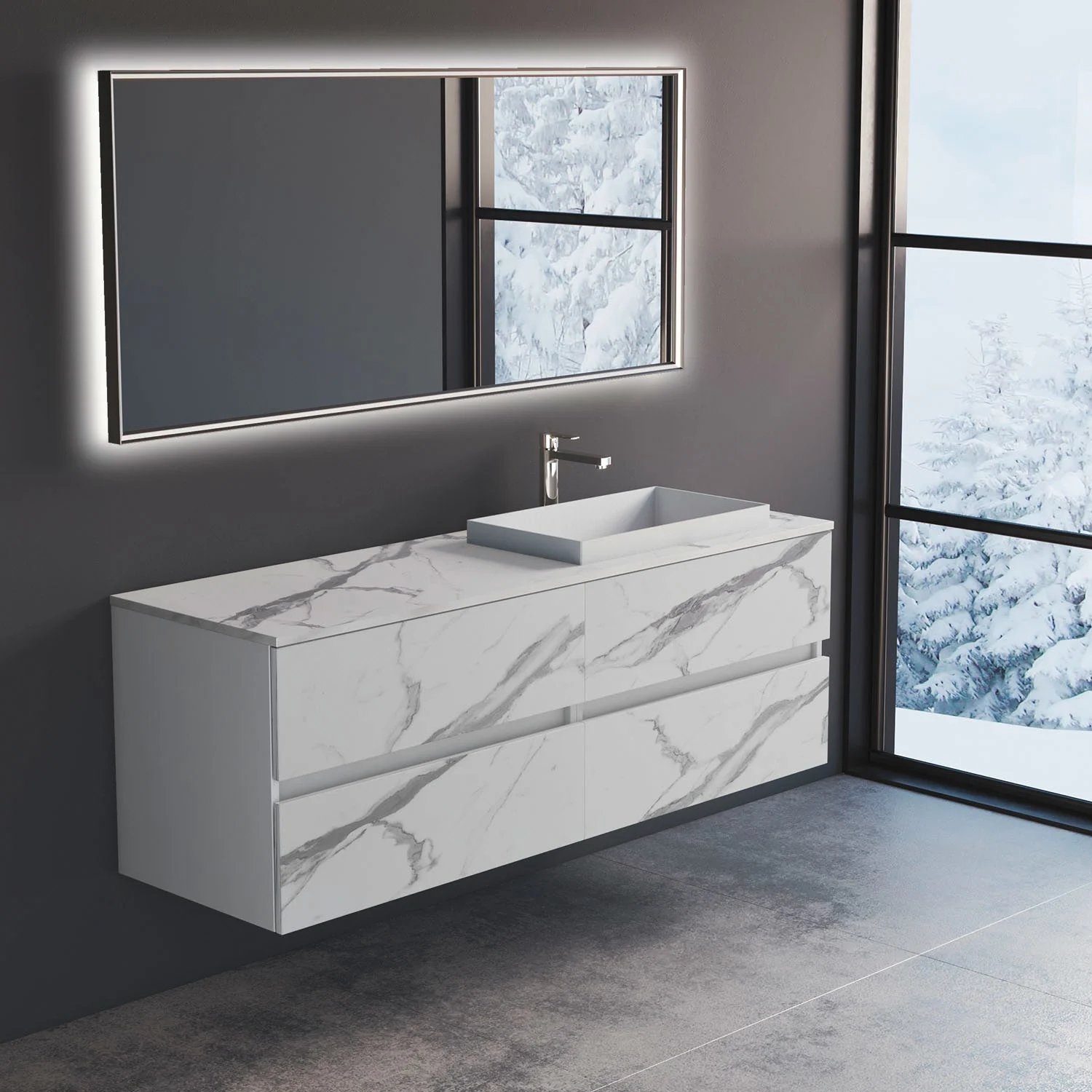 Meble łazienkowe z lustrem i umywalką z kranem, Progettobagno