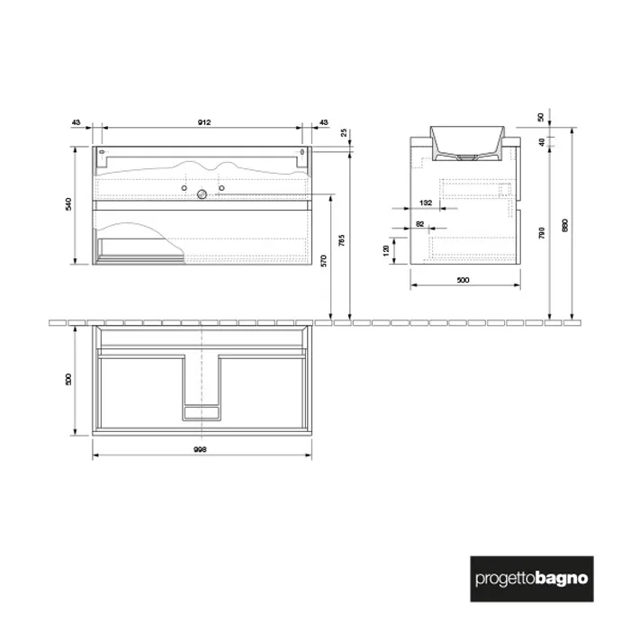 progettobagno Evo Terra Unterschrank 100 cm mit Platte in Holzdekor, Hahnlochbohrung und ELY 60 Einbauwaschtisch Bild 3
