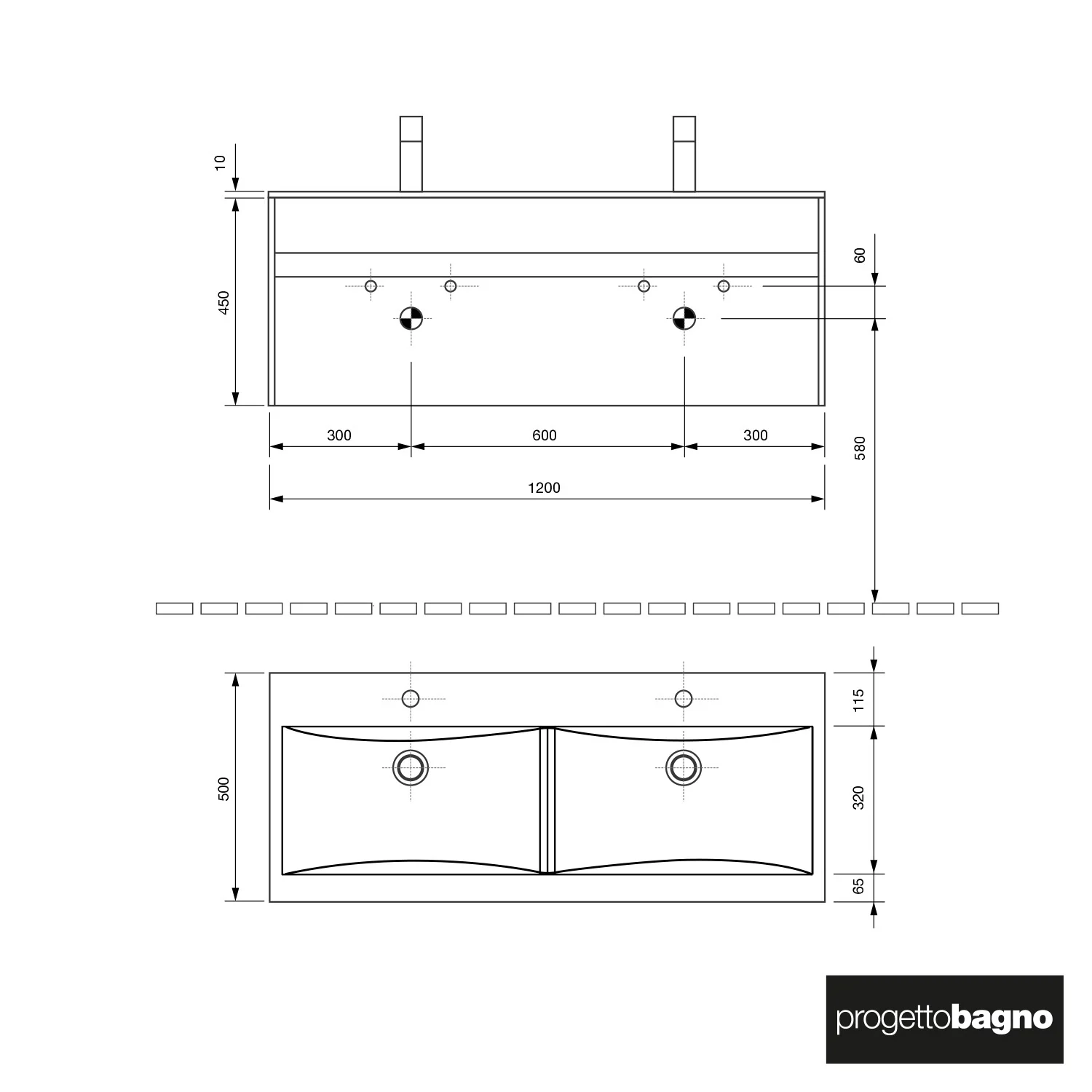 progettobagno Isola Doppel-Waschtisch mit Unterschrank 120 cm Bild 5