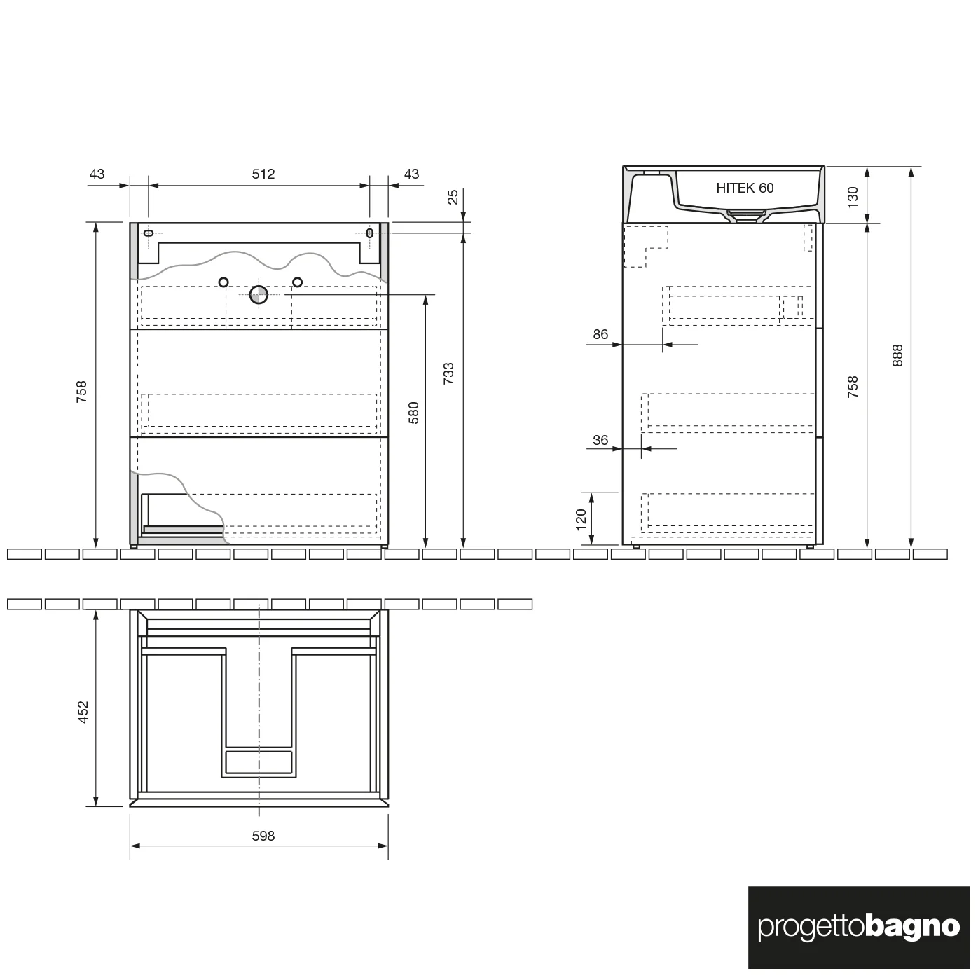progettobagno Pianosa Hitek Waschtisch mit Unterschrank 60 cm bodenstehend Bild 4