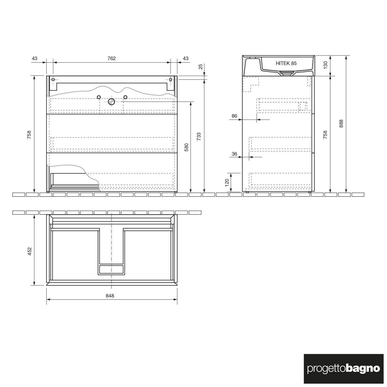 progettobagno Pianosa Hitek Waschtisch mit Unterschrank 85 cm bodenstehend Bild 4