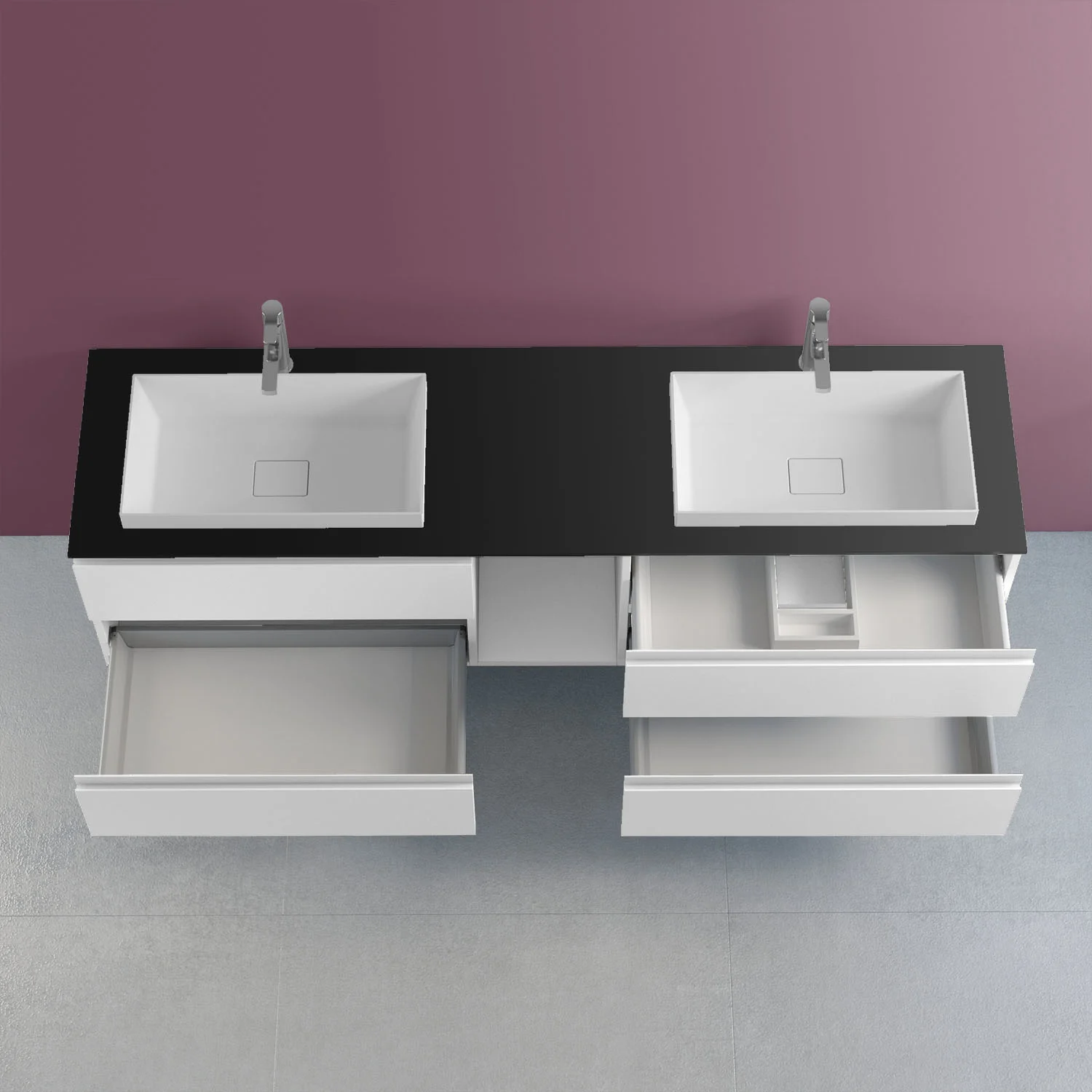 progettobagno Stresa Doppel-Unterschrank 190 cm mit Glasplatte, Hahnlochbohrung und ELY 60 Einbauwaschtischen Bild 2