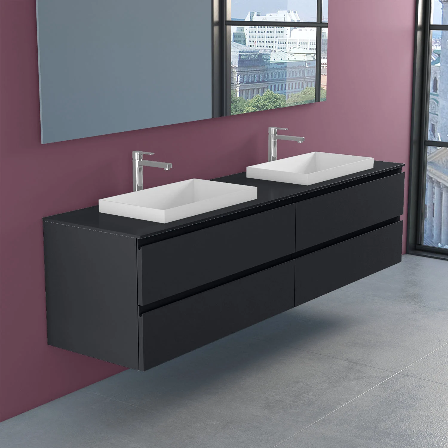 Czarna podwójna umywalka z czarną powierzchnią, Progettobagno