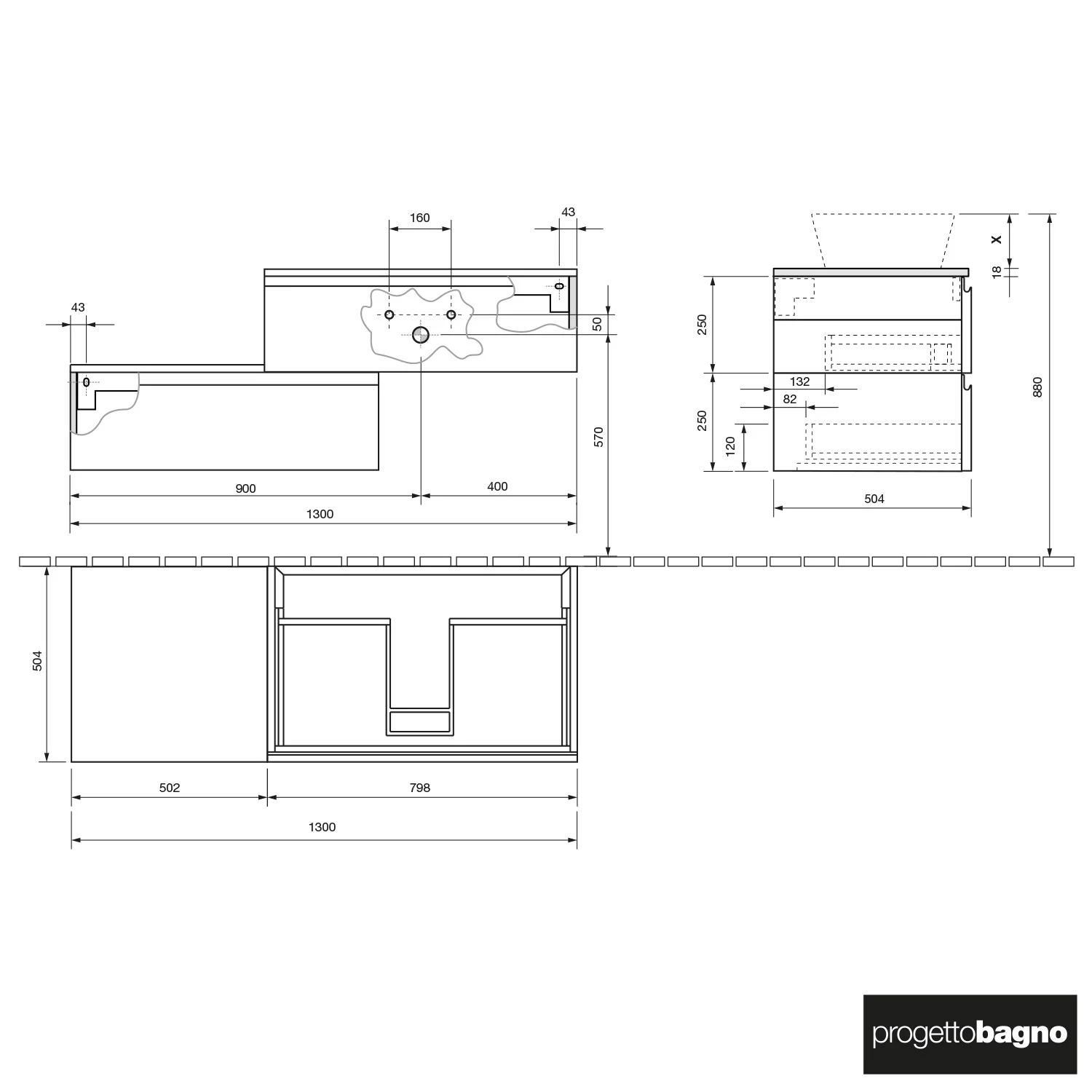progettobagno Stresa Duo Modular Waschtischkonsole  130 cm rechts Bild 3