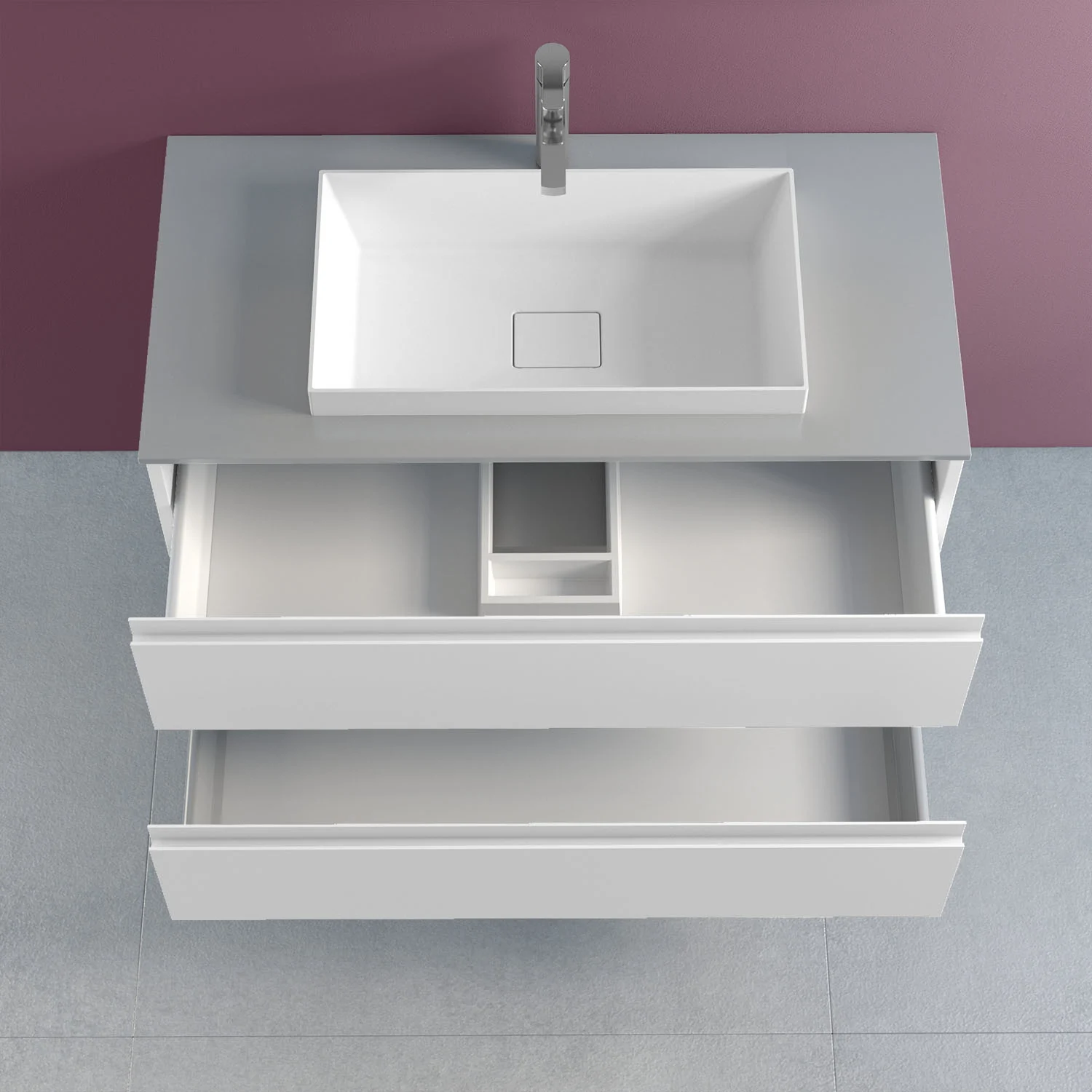 progettobagno Stresa Unterschrank 80 cm mit Glasplatte, Hahnlochbohrung und ELY 60 Einbauwaschtisch Bild 2