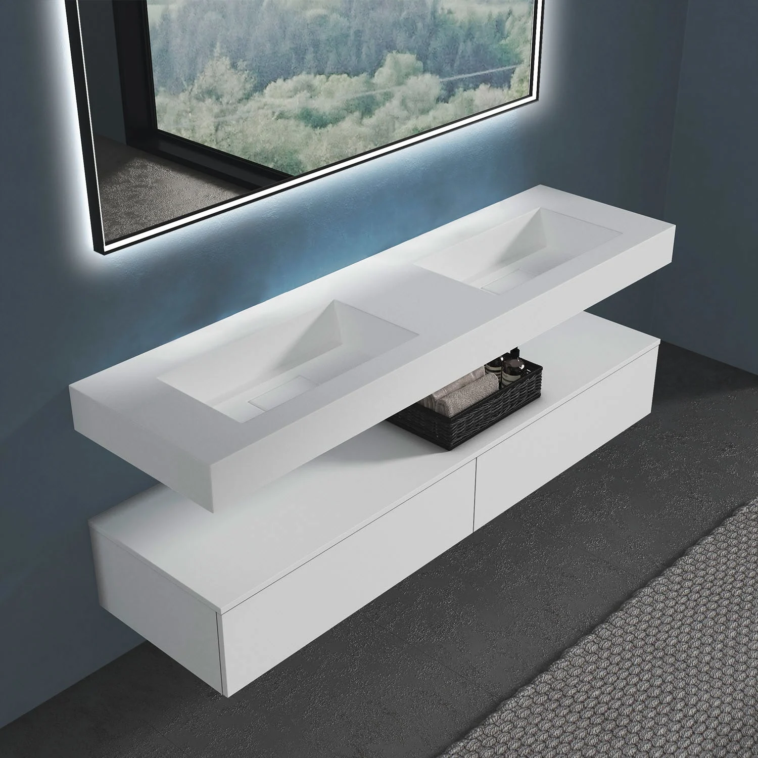 Podwójna umywalka w nowoczesnej łazience, progettobagno
