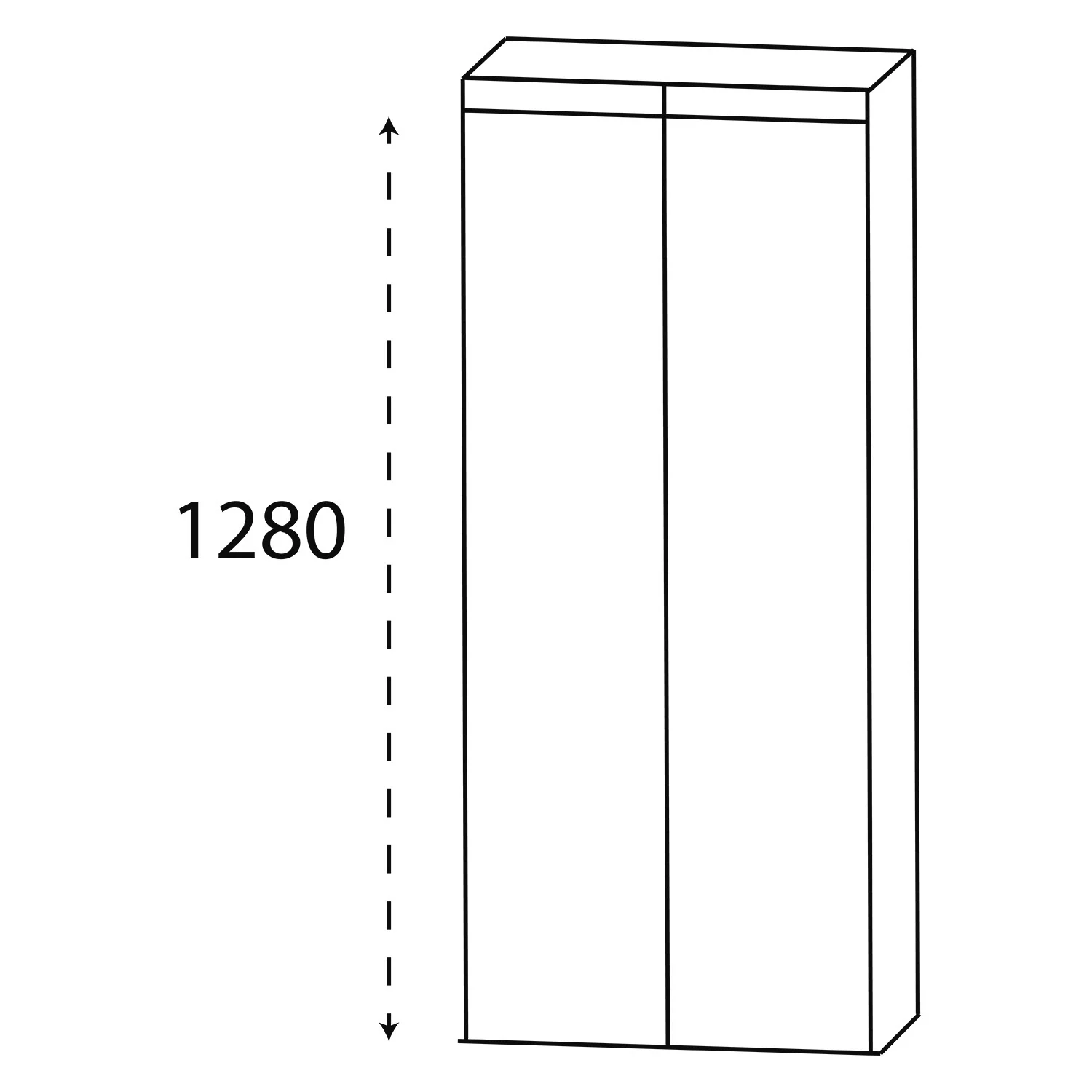 Rysunek techniczny szafy o wysokości 1280, Puris