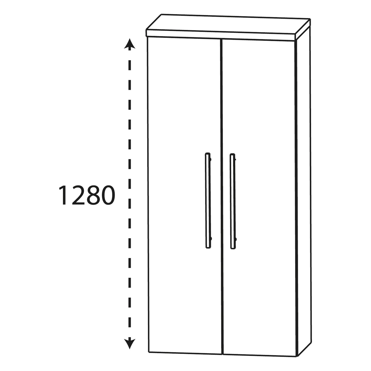 Rysunek techniczny szafy o wysokości 1280 mm, Puris