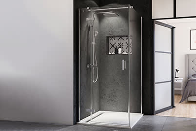 Drehtür mit Festteil für Seitenwand