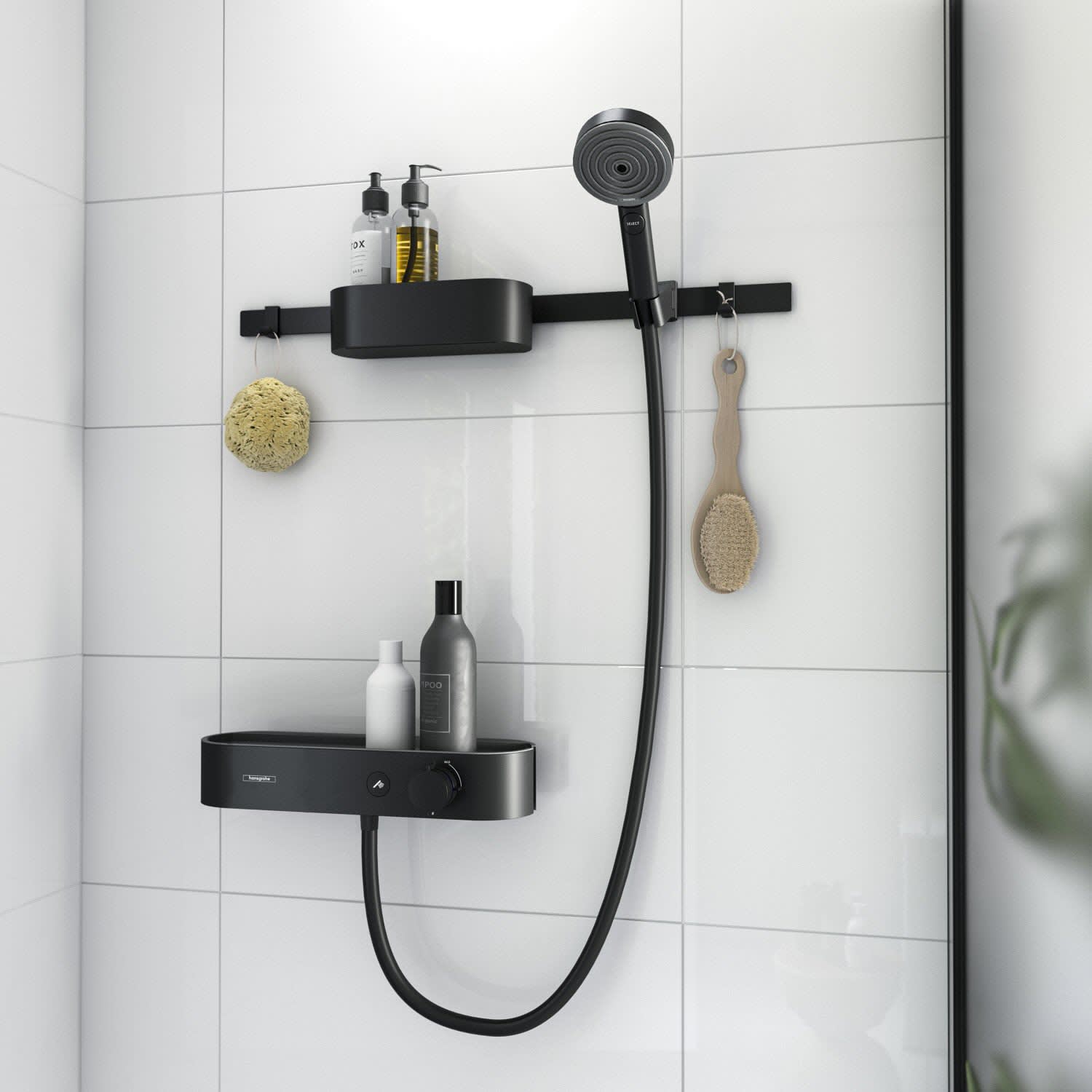 hansgrohe WallStoris Planet Edition - Wall Frame 70 cm, Base for Many WallStoris Accessories, Bathroom Accessories without Drilling, Bathroom Organizer, Sand, 28911210