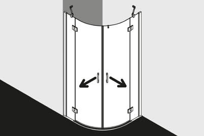 Viertelkreis mit 2 Schwingtüren und Festfeldern