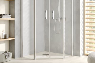 Fünfeck-Duschkabine Pendeltüren mit Festfeldern