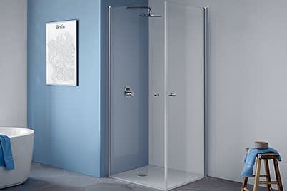 Eckdusche mit Pendeltür Wandanschlag