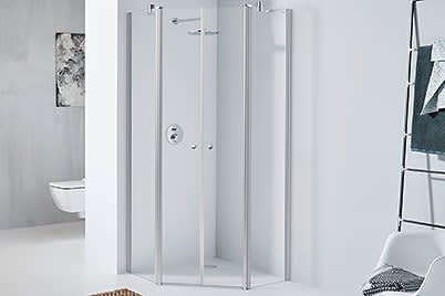 Fünfeckdusche Pendeltür mit Festelement