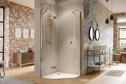 Schwingtür Fünfeck-Duschkabine